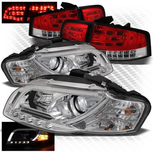 05-08 a4 light-tube-drl projector headlights + red clear led perform tail lights