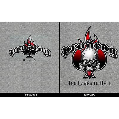 Pro drag t-shirt cotton pro drag two lanes to hell logo ash men's 2x-large each