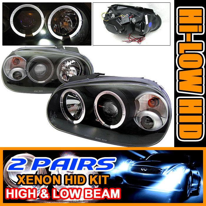 2 sets hid 99-05 golf mk4 halo projector headlights + fog