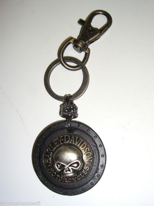 Key ring ~ harley davidson ~ black leather key chain skull design * usa seller *