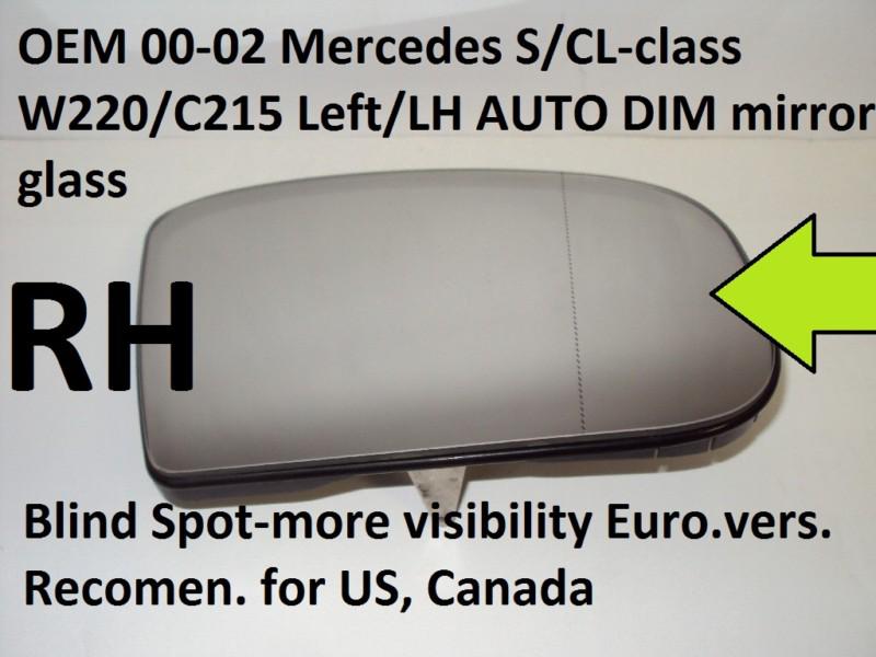 Oem 00-02 mercedes s/cl class w220/c215 heated mirror glass rh/right side amg