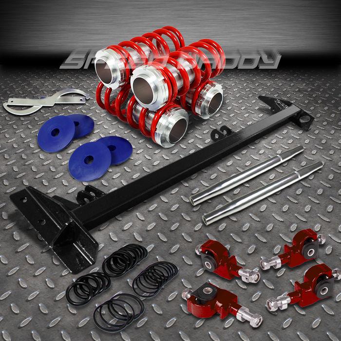 4pc coilover spring+traction control arm+camber suspension kit 97-01 prelude red