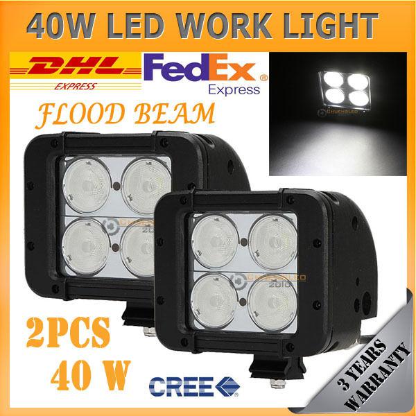 2pc 40w cree led work driving light off-road car utv flood beam pickup truck awd