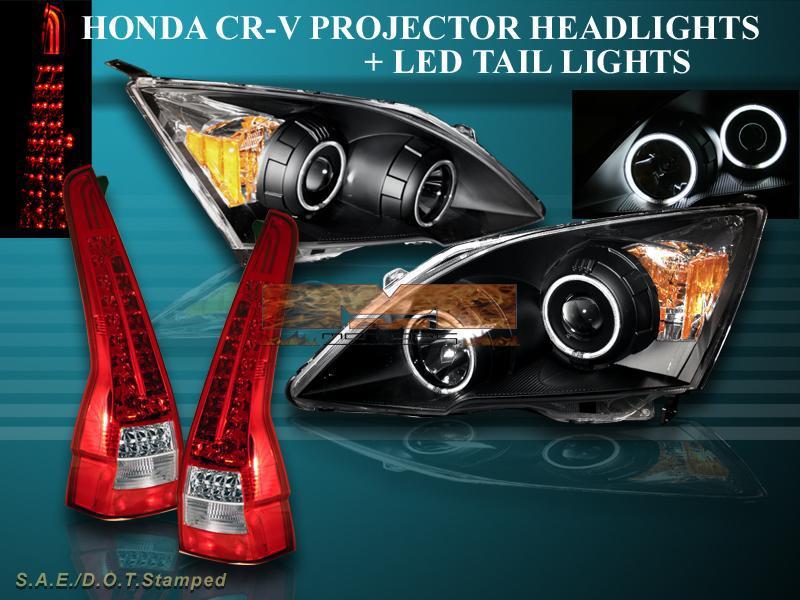 2007-2011 honda cr-v projector halo headlights blk ccfl and led tail lights red