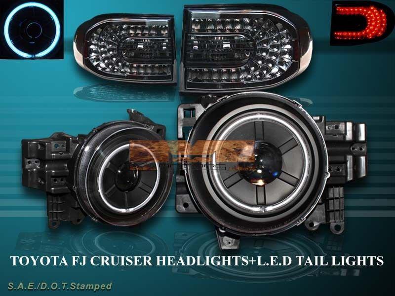 07-12 toyota fj cruiser projector headlights halo ccfl black led tail lights smk