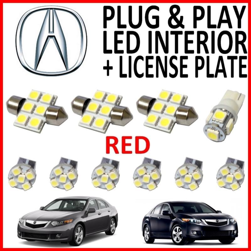 10 piece super red led interior package kit + license plate tag lights at1r