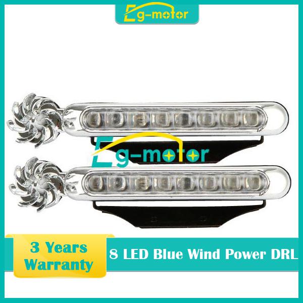 2x diy 8led wind power energy fog lamp car bulbs drl daytime running light blue 