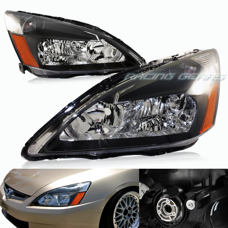 03-06 honda accord jdm black housing clear lens amber reflector headlight lamps