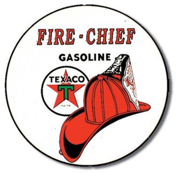 Vintage style ** texaco fire chief gasoline ** 11 3/4" rusty round sign 
