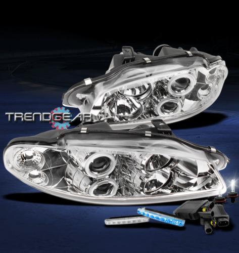 97-99 eclipse ccfl halo chrome projector head lights lamp+blue drl led+6000k hid