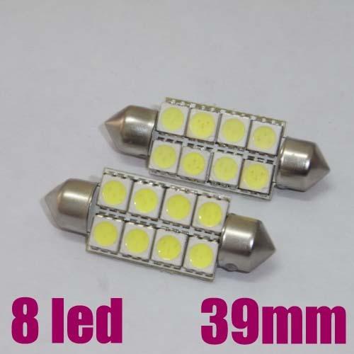 2x white 39mm 8 smd 5050 chip 8 led festoon dome car light lamp bulb 12v new