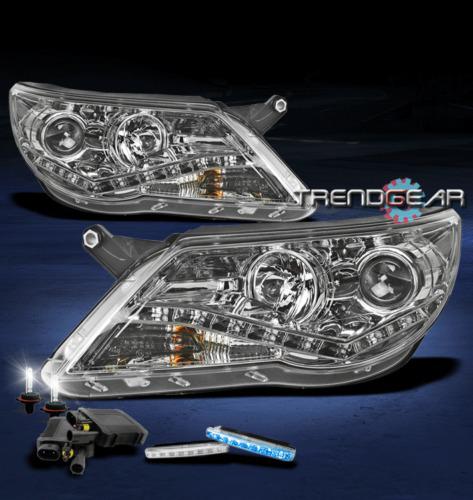 09 10 11 vw tiguan s se led chrome projector head lights lamp+blue drl+6000k hid