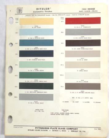 1962 dodge ppg color paint chip chart polara dart lancer all models mopar 