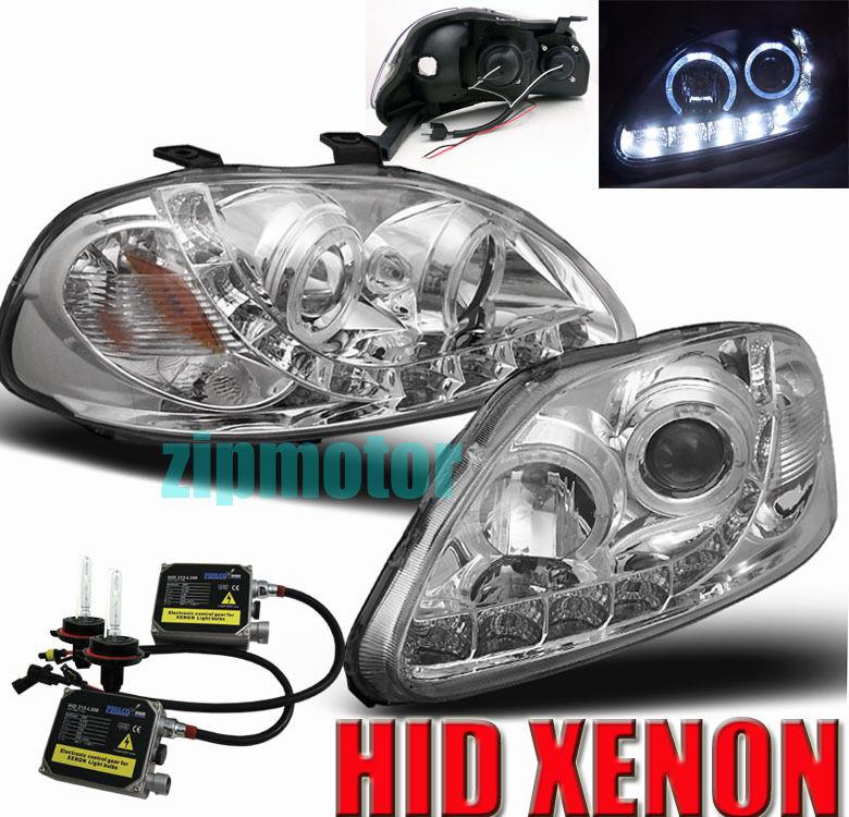 1996 1997 1998 honda civic halo drl led projector headlight+hid xenon jdm chrome