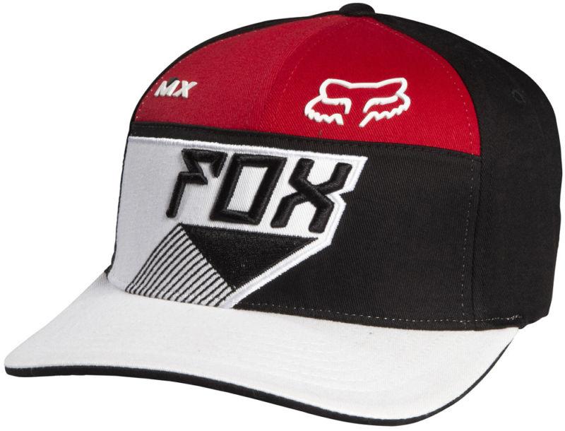 Fox racer black fitted flexfit medium profile hat cap hats mx 2014 red white