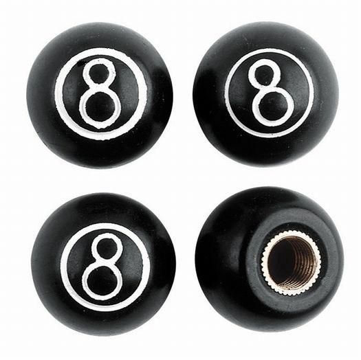 4 '8-ball style' valve caps black-for harley honda bikes gm ford car truck 51161