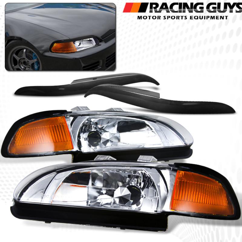 Honda 1996-1998 civic coupe/hb chrome headlights w/corner lamp black eyelids set