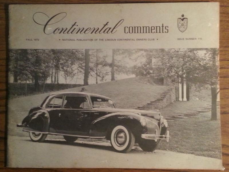 Continental comments - continental owners club - issue no. 110- fall 1972