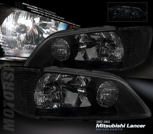 2002-2003 mitsubishi lancer crystal black blk headlights head lamps assembly