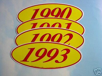 *car dealer 24- 14" oval 4 digit oval 1992-1999 year model window stickers y/r