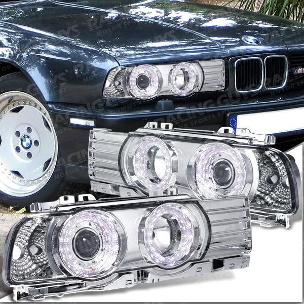 89-94 bmw e34 525i 540i dual halo projector headlights lamps angel eye euro drl