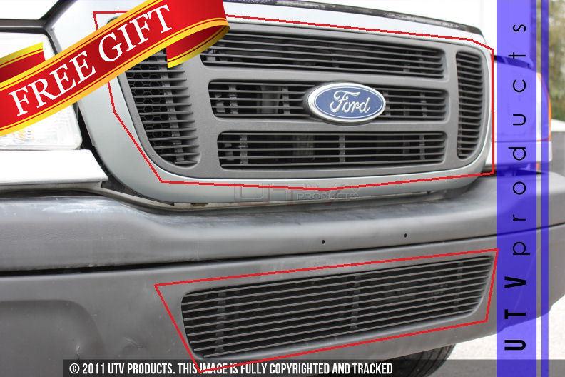 2004 2005 ford ranger billet grille upper & bumper 7pc kit black combo 04 05