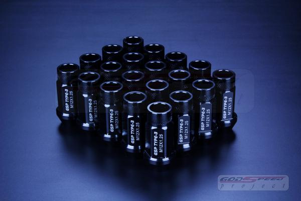 Godspeed type-3 wheel rim racing cnc lug nuts 50mm 20 pcs m12 x 1.25mm -black