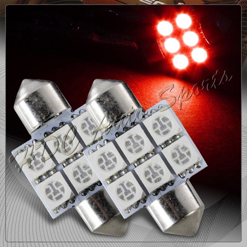 2x 31mm 6 smd red led festoon dome map glove box trunk replacement light bulbs