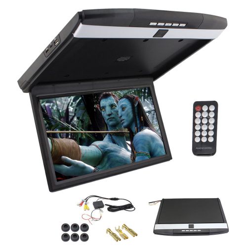 Black 15.6&#034; 1080p hd flip down overhead roof mount monitor sd/usb/fm/hdmi+remote