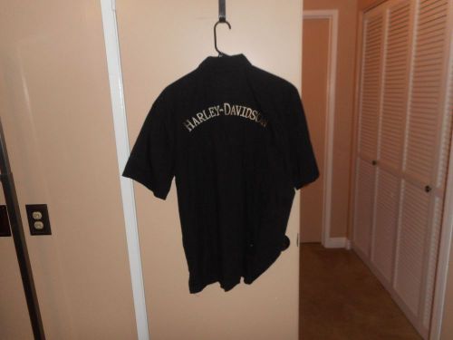 Men&#039;s harley davidson black button front garage embroidered shop shirt large