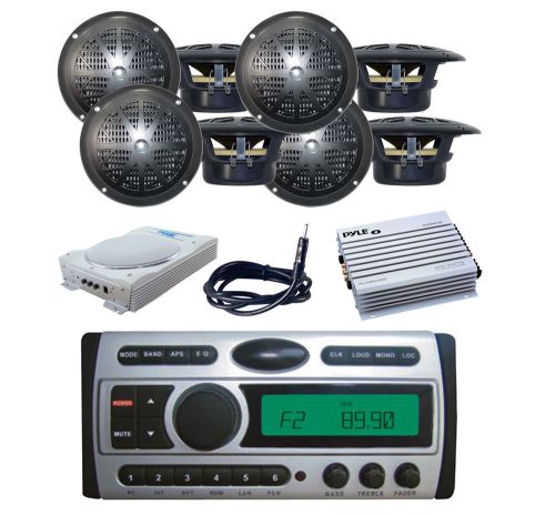 New pyle cd/dvd/mp3/player+4/pr 4&#039;&#039; black wp spkrs+8&#034; woofer+4ch 400w amp+ant