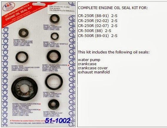 Honda cr250r 1988 - 2007  engine oil seal kit k&s 51-1002