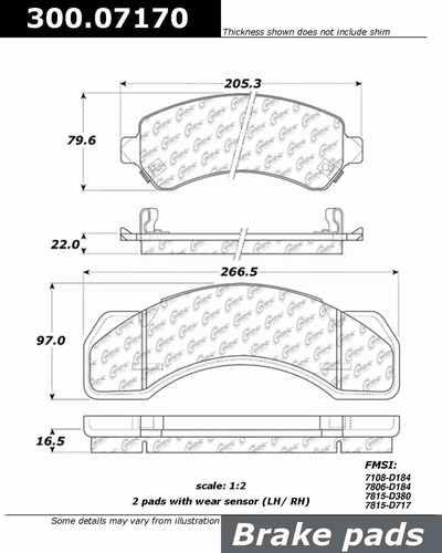 Centric 300.07170 brake pad or shoe, rear-premium semi-met pads w/shims