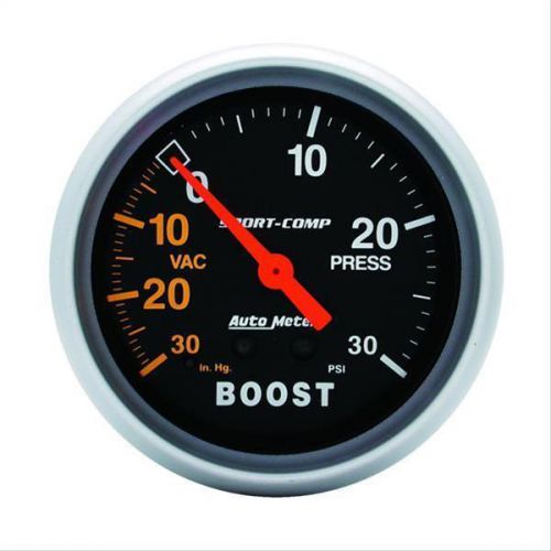 Autometer sport-comp mechanical boost/vacuum gauge 2 5/8&#034; dia black face 3403