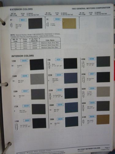 1983 general motors color chips world color sheet dupont refinish 83 info