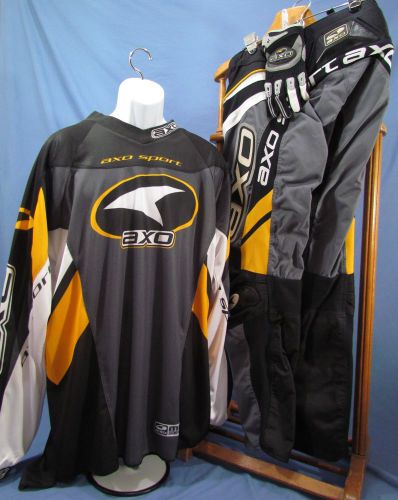 Axo yellow motocross mx dirt bike package jersey, pants, gloves new from 02-03