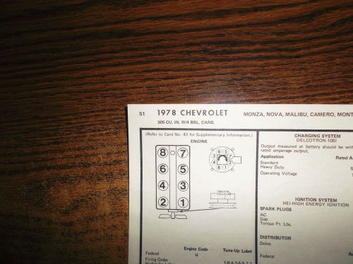 1978 chevrolet chevy &amp; camaro eight series models 305 ci v8 4bbl tune up chart
