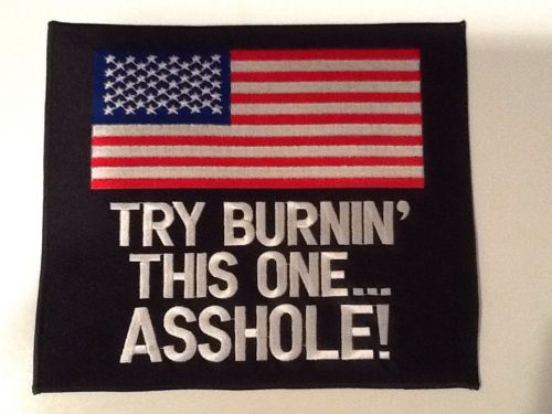 Large burnin&#039; flag 9&#034; sew on patch biker vest jacket