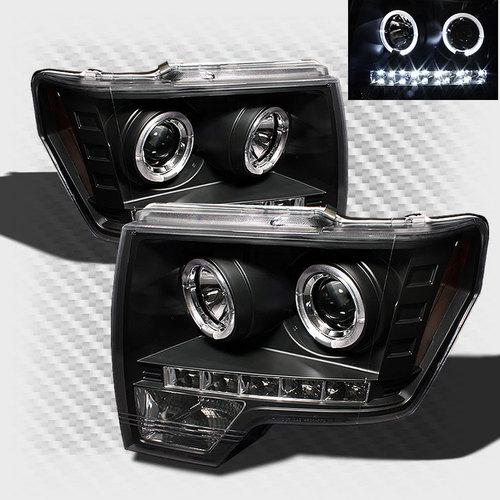 2009-2013 ford f-150 dual halo led projector headlights black pair head lights