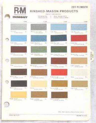 1977 plymouth r-m color paint chip chart all models original mopar