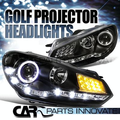 Halo projector black headlights+r8 led drl signal lamps for 09-12 golf gti mk6