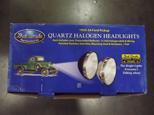 1933-34 ford pick-up 12v halogen headlights new black bucket bob drake pair