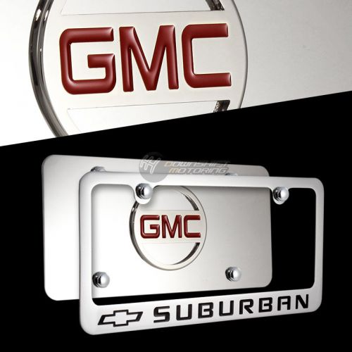 3d gmc suburban stainless steel license plate frame with caps -2pcs front &amp; back