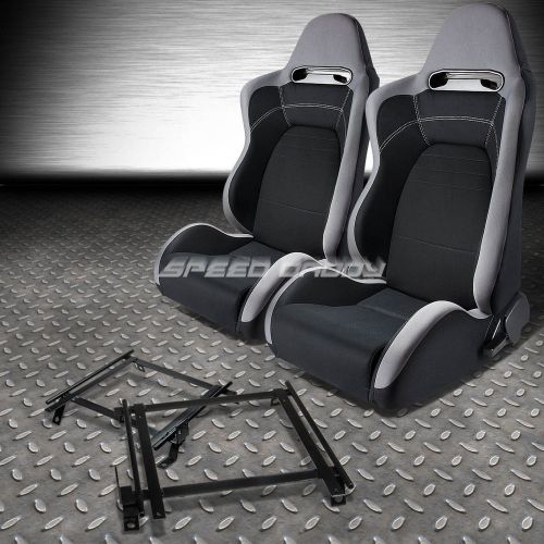 Pair type-r gray black cloth sport racing seat+bracket for 90-93 integra da