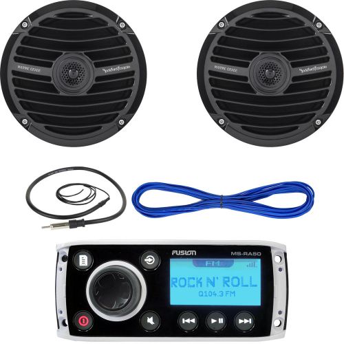 6.5&#034; marine speakers w/speaker wire, fusion aux am fm ipod ready radio, antenna