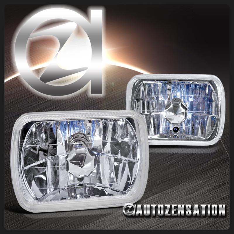 7x6 sealed beam crystal chrome clear square headlights+h4 bulbs