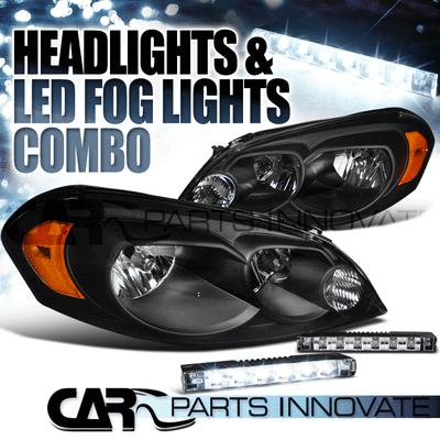 06-12 chevy impala monte carlo black headlights+6-led bumper fog lights