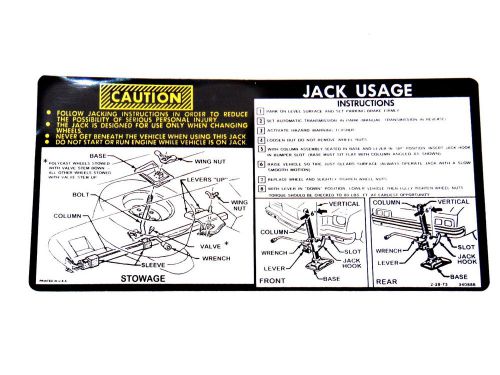 New trunk lid bumper jack instruction sticker chevelle malibu 73 74 monte carlo