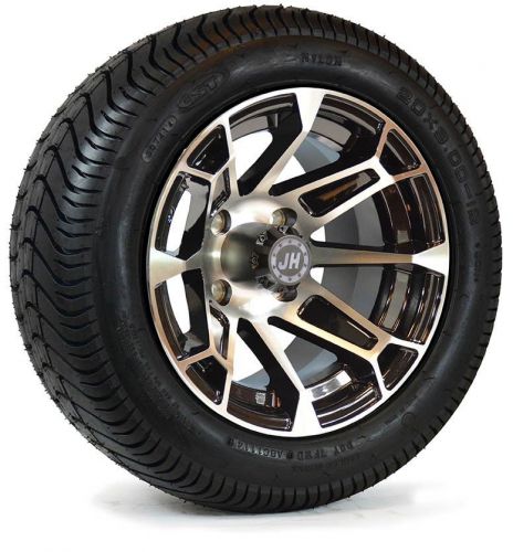 Golf cart 12&#034; machined black wheels, 8-spoke &amp; 20.9.00-12 tires dot (4)