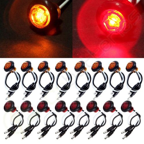 16x red &amp; amber clearance led bullet light lamp truck trailer round side marker